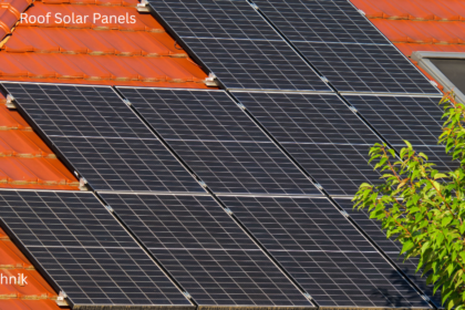 Modern house roof solar panels installation for clean energy generation