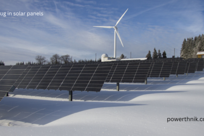 Lidl plug-in solar panels array with wind turbine in snowy landscape