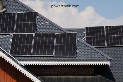In Roof Solar Panels installed on a residential tiled rooftop for renewable solar energy generation