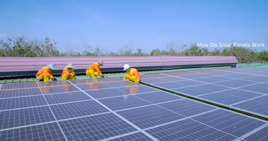 How do solar panels work technicians installing solar panels on a large rooftop array