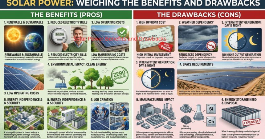 A detailed comparison chart highlighting key solar power benefits and drawbacks for homeowners considering solar energy solutions.