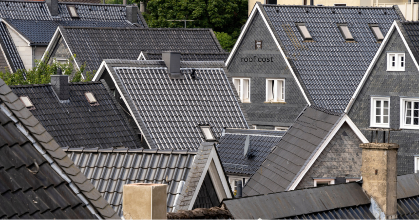 Rows of steep, dark-tiled European rooftops showing different roof pitches and styles, illustrating how roof size and complexity affect roof cost