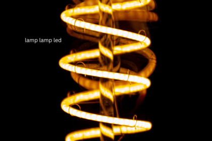 Lamp Lamp LED spiral filament bulb glowing with warm golden light in the dark