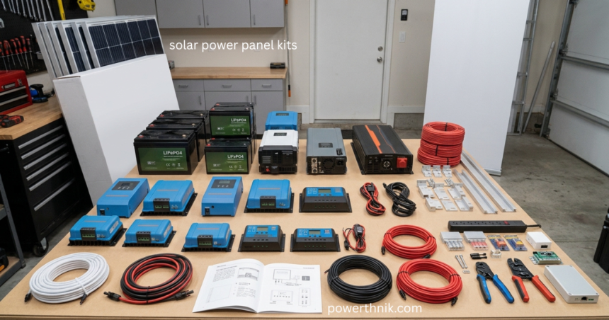 Solar power panel kits installed on a UK home rooftop for clean renewable energy