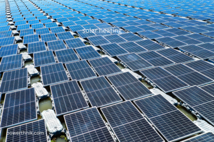 Large scale solar panels capturing sunlight for renewable heating energy