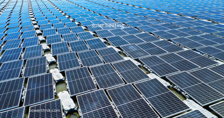 Large scale solar panels capturing sunlight for renewable heating energy