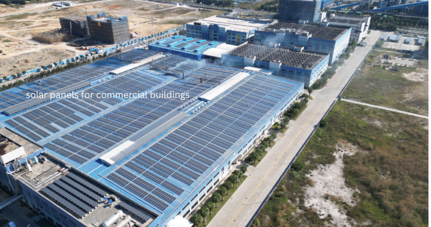 solar panels for commercial buildings on a large commercial rooftop