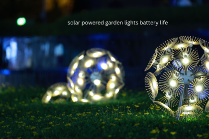 solar powered garden lights battery life in a beautiful garden at night