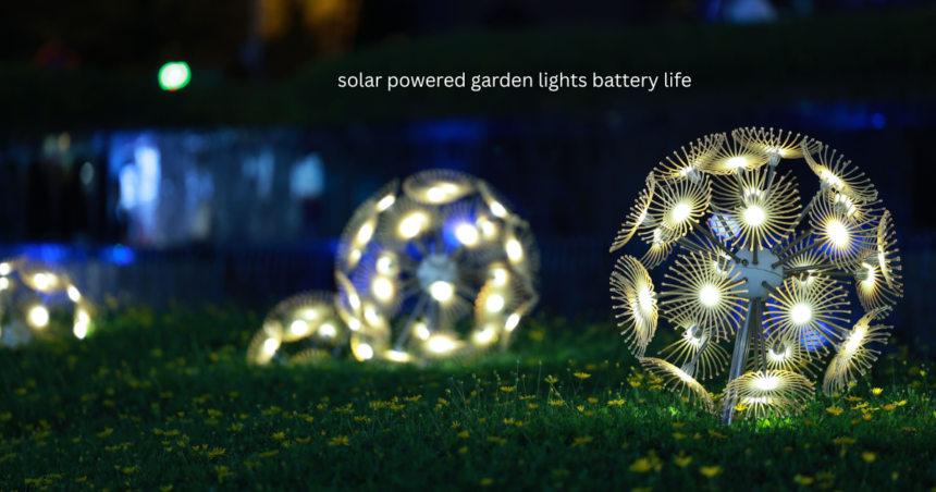 solar powered garden lights battery life in a beautiful garden at night